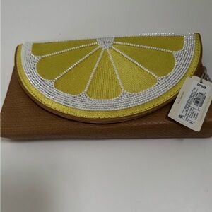 a new day Yellow and Tan Citrus Beaded Clutch